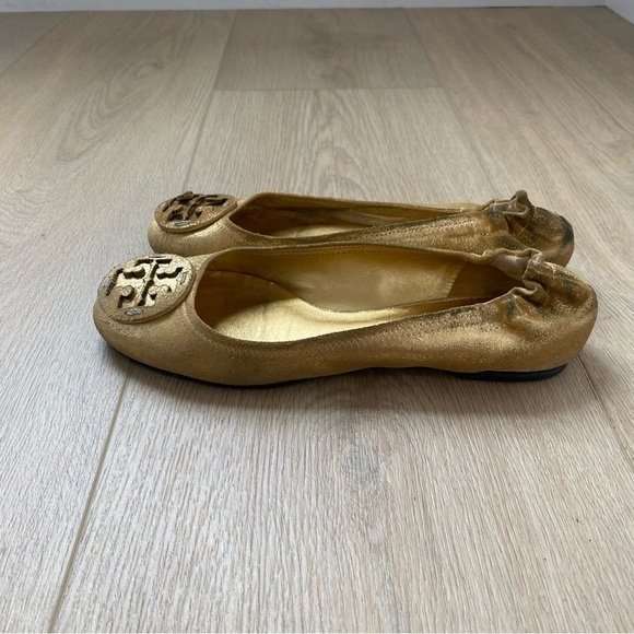 Tory Burch Gold Reva Suede Ballet Flats - Picture 3 of 9